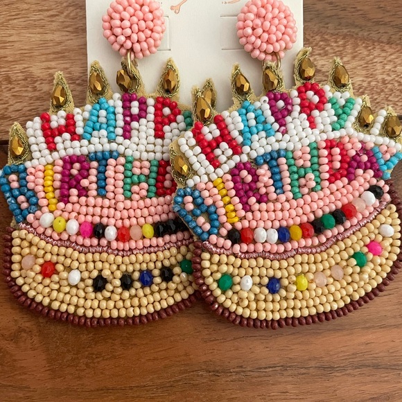 🎉💕Multicolor Beaded Happy Birthday Earrings - Picture 1 of 1